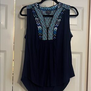 Market & Spruce Navy and Blue Patterned Blouse